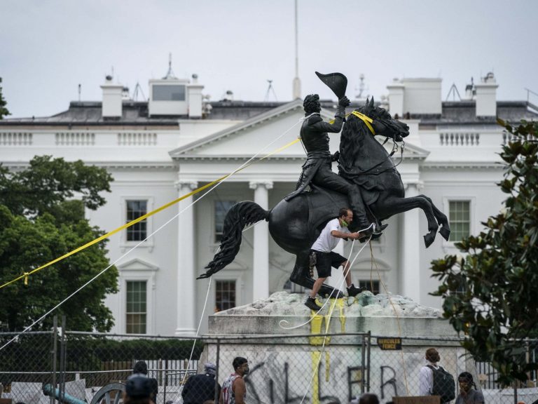 Trump threatens long-term jail sentences for protesters who try to take down Andrew Jackson statue near White House